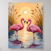 Pink Flamingos Sunset Animal Painting Poster (Voorkant)