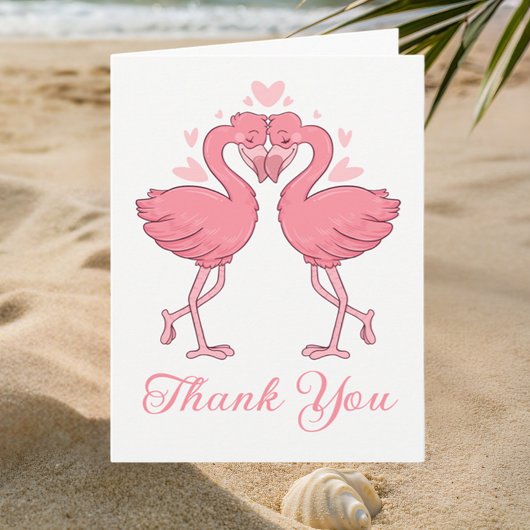 Pink Flamingos Tropical Beach Wedding Thank You Bedankkaart