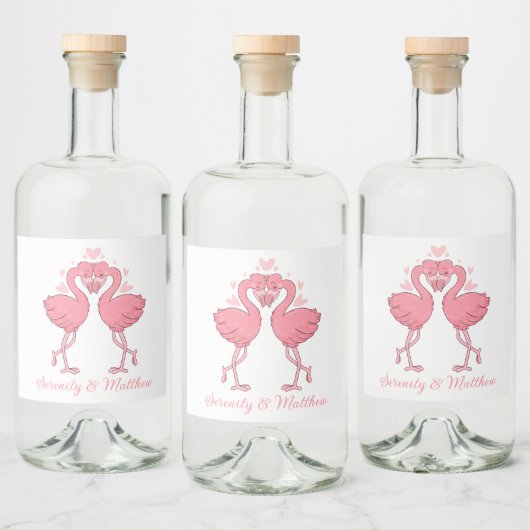 Pink Flamingos Tropical Summer Beach Wedding Likeurfles Etiket (Flessen)