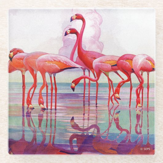 Pink Flamingos van Francis Lee Jaques Glazen Onderzetter (Voorkant)