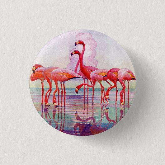 Pink Flamingos van Francis Lee Jaques Ronde Button 3,2 Cm (Voorkant)