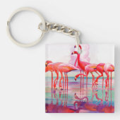 Pink Flamingos van Francis Lee Jaques Sleutelhanger (Voorkant)