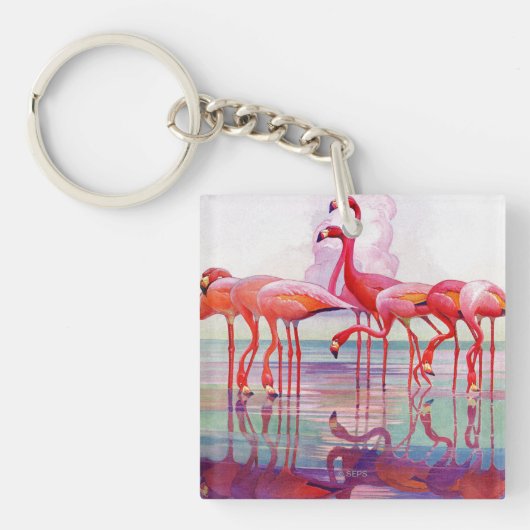 Pink Flamingos van Francis Lee Jaques Sleutelhanger (Voorkant)