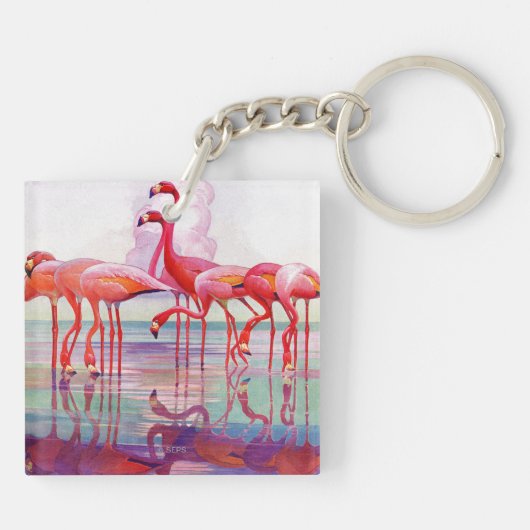Pink Flamingos van Francis Lee Jaques Sleutelhanger (Achterkant)