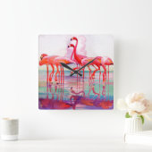 Pink Flamingos van Francis Lee Jaques Vierkante Klok (Huis)