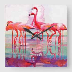 Pink Flamingos van Francis Lee Jaques Vierkante Klok