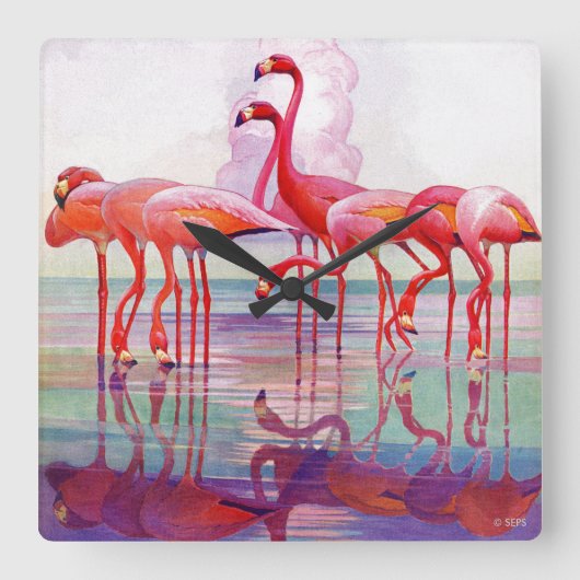 Pink Flamingos van Francis Lee Jaques Vierkante Klok (Voorkant)