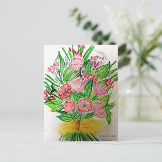Pink Flat Bouquet Poster Briefkaart (Staand voorkant)