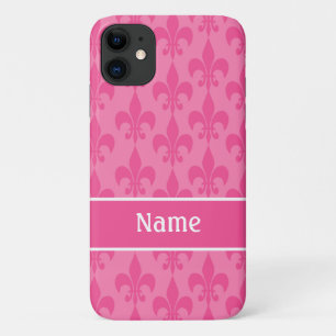 Pink Fleur de Lis Girly Pattern Personalized iPhone 11 Hoesje
