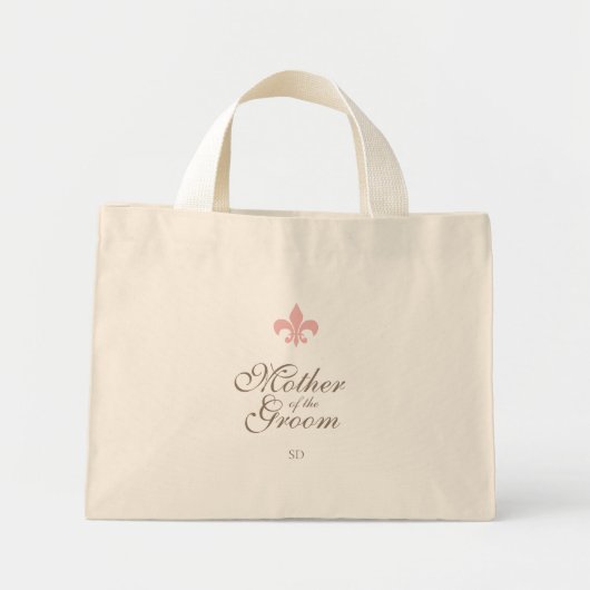 Pink Fleur de Lis Moeder van de bruidegom Initiaal Mini Tote Bag (Voorkant)