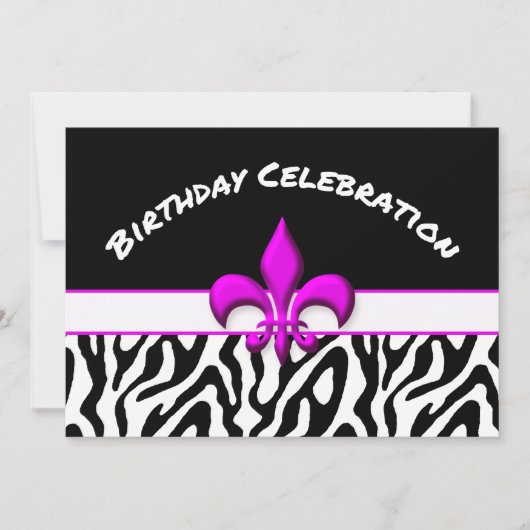 Pink Fleur de Lis Zebra Pattern Birthday Kaart (Voorkant)