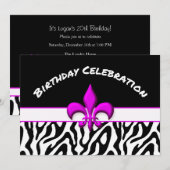 Pink Fleur de Lis Zebra Pattern Birthday Kaart (Voorkant / Achterkant)