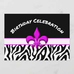 Pink Fleur de Lis Zebra Pattern Birthday Kaart