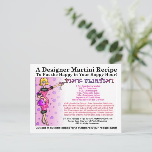 Pink Flirtini Martini Recept Kaart Briefkaart (Staand voorkant)