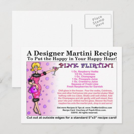 Pink Flirtini Martini Recept Kaart Briefkaart (Voorkant / Achterkant)