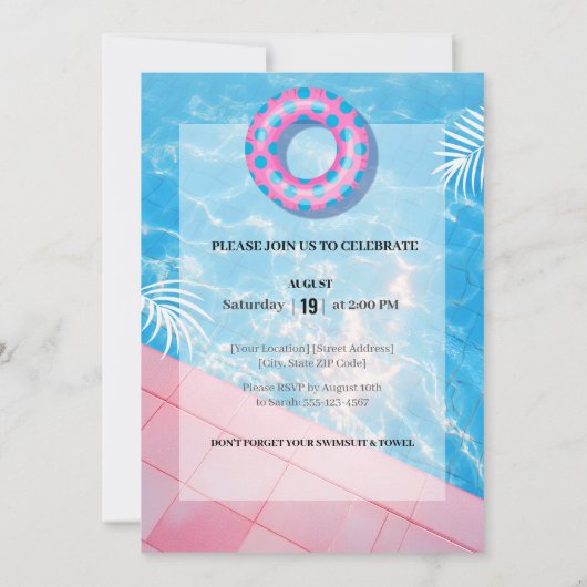 Pink Floaty Pool Party Kaart (Achterkant)