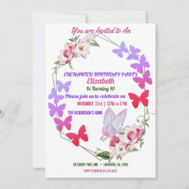 Pink Flora Paarse Butterflies Kind Birthday Party Kaart