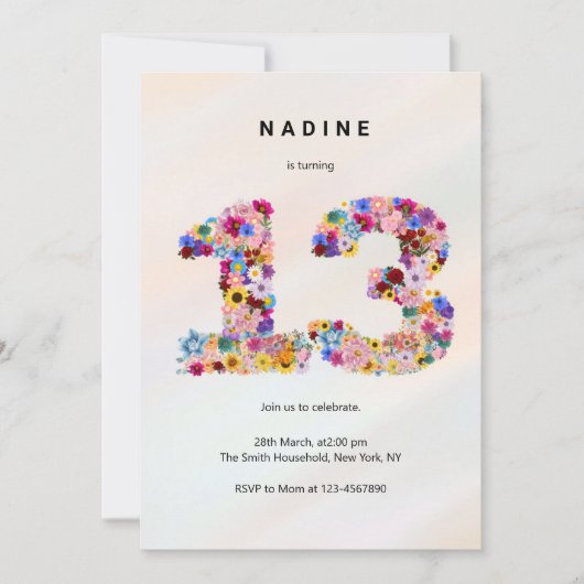 Pink Floral 13th Birthday Garden Spring Wildflower Kaart (Voorkant)