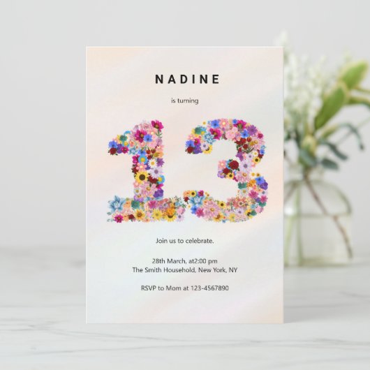 Pink Floral 13th Birthday Garden Spring Wildflower Kaart (Staand voorkant)