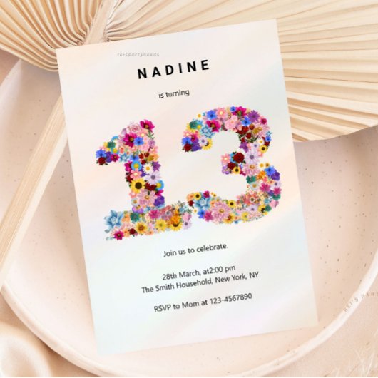 Pink Floral 13th Birthday Garden Spring Wildflower Kaart