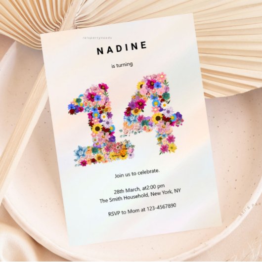 Pink Floral 14th Birthday Garden Spring Wildflower Kaart