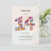 Pink Floral 14th Birthday Garden Spring Wildflower Kaart (Staand voorkant)