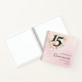 Pink Floral 15th Birthday Script Party Gastboek Notitieboek (Binnen)