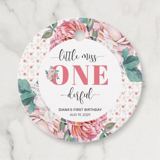 Pink Floral 1st Birthday Bedankjes Labels (Voorkant)