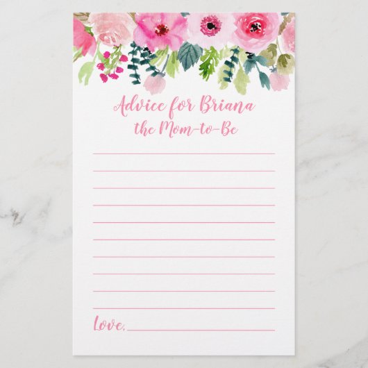 Pink Floral 2 Baby shower Games Advice & Wishes (Voorkant)