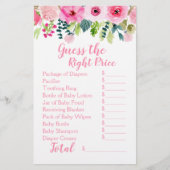 Pink Floral 2 Baby shower games Raad prijs & voeds (Voorkant)