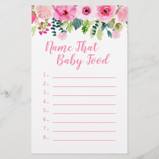 Pink Floral 2 Baby shower games Raad prijs & voeds (Achterkant)