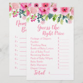 Pink Floral 2 Baby shower games Raad prijs & voeds (Voorkant / Achterkant)
