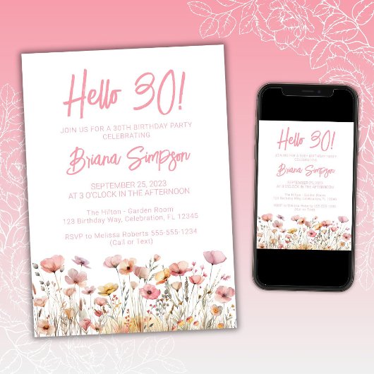 Pink Floral 30e verjaardag Kaart