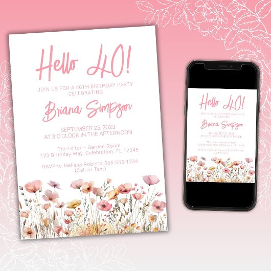 Pink Floral 40e verjaardag Kaart