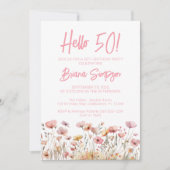 Pink Floral 50th Birthday Party Kaart (Voorkant)