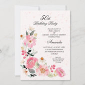 Pink Floral 50th Birthday Party Kaart (Voorkant)