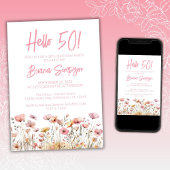 Pink Floral 50th Birthday Party Kaart