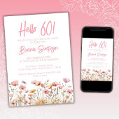 Pink Floral 60th Birthday Party Kaart