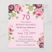 Pink Floral | 70e uitnodiging voor budgettaire ver (Voorkant)