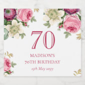 Pink Floral 70e verjaardag Sparkling Wijnetiket (Enkel label)