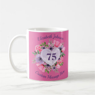 Pink Floral 75e verjaardag Mok voor vrouwen