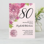Pink Floral 80th Birthday Invitation in Blush Pink Kaart (Staand voorkant)