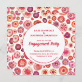 Pink Floral Abstract Pattern Engagement Party Kaart (Voorkant / Achterkant)