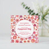 Pink Floral Abstract Pattern Engagement Party Kaart (Staand voorkant)
