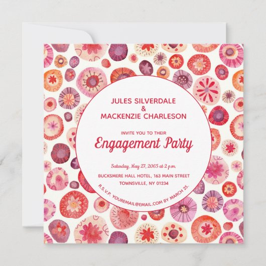 Pink Floral Abstract Pattern Engagement Party Kaart (Voorkant)