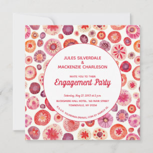 Pink Floral Abstract Pattern Engagement Party Kaart