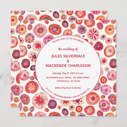 Pink Floral Abstract Pattern Wedding Kaart (Voorkant / Achterkant)