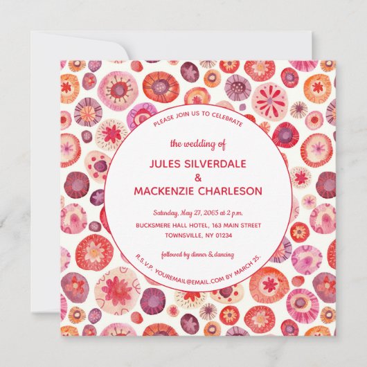 Pink Floral Abstract Pattern Wedding Kaart (Voorkant)