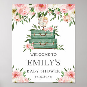 Pink Floral Adventure Journey Baby shower Welkom Poster