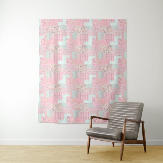 Pink Floral Aesthetic Tapestry | Romantic Wall Dec Wandkleed (In situ)